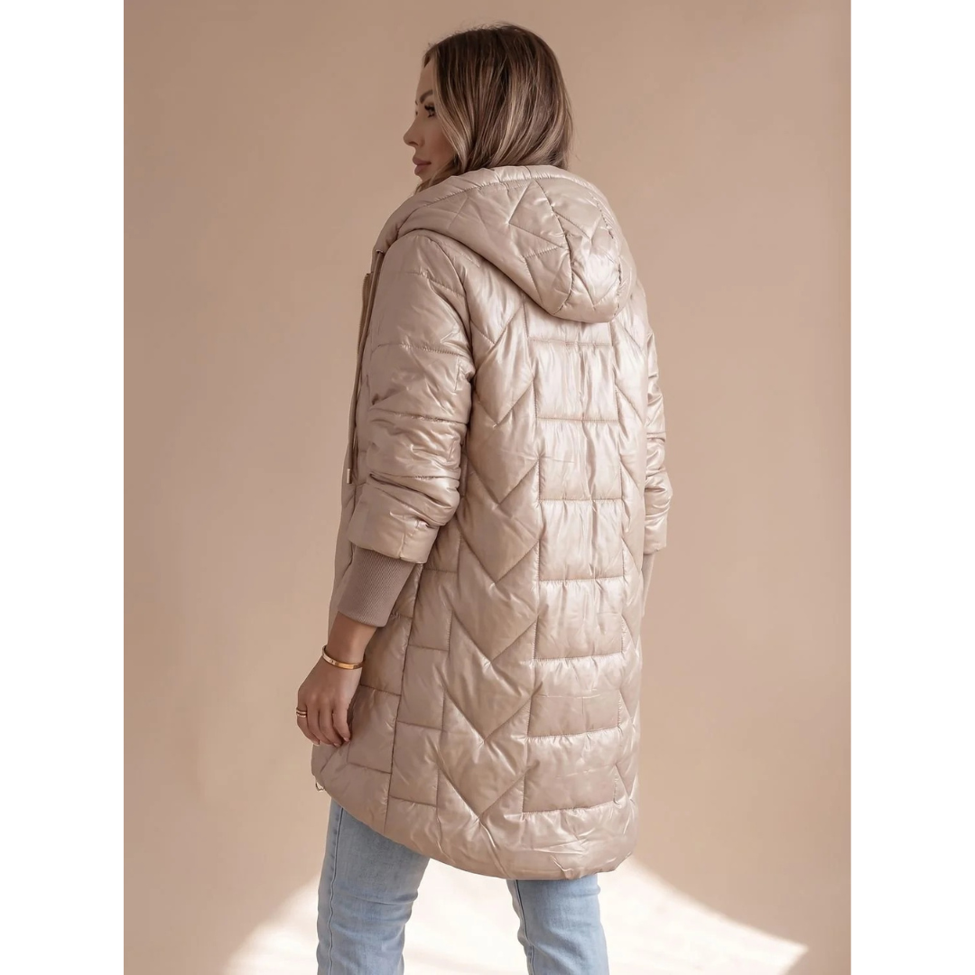Damska pikowana kurtka puchowa z kapturem-Jacket for women-Olave