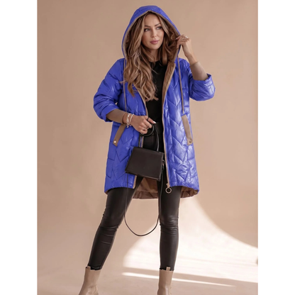 Damska pikowana kurtka puchowa z kapturem-Jacket for women-Olave