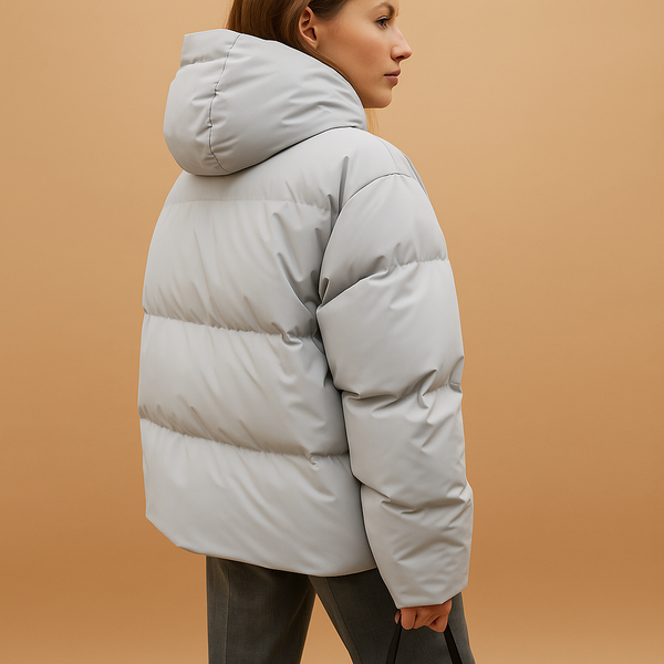 Damska pikowana kurtka typu puffer z kapturem i zapięciem na zamek-Jacket for women-Olave