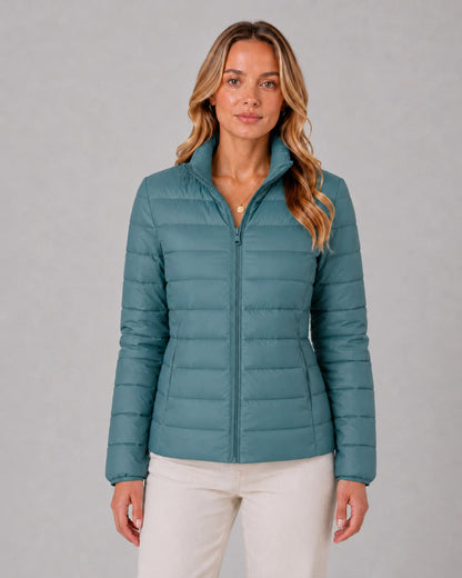 Damska pikowana kurtka typu puffer ze stójką-Jacket for women-Olave