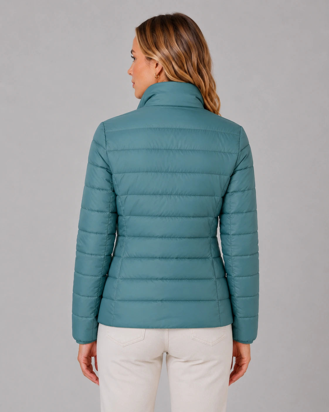 Damska pikowana kurtka typu puffer ze stójką-Jacket for women-Olave