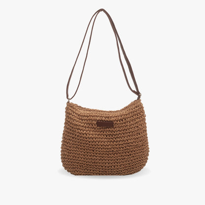 Damska pleciona torebka na ramię z naszywką i paskiem-Accessories for Women-Olave