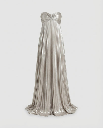 Damska plisowana sukienka maxi bez ramiączek-Maxi Dress-Olave