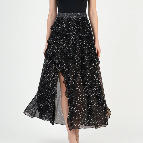 Damska spódnica maxi w kropki z falbanami-Skirt for women-Olave