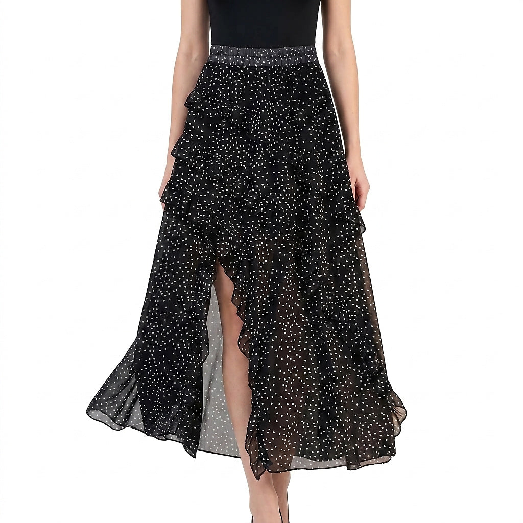 Damska spódnica maxi w kropki z falbanami-Skirt for women-Olave