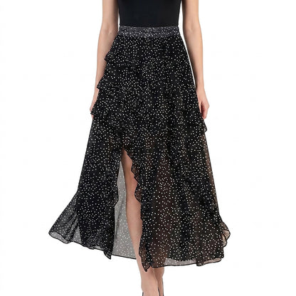 Damska spódnica maxi w kropki z falbanami-Skirt for women-Olave