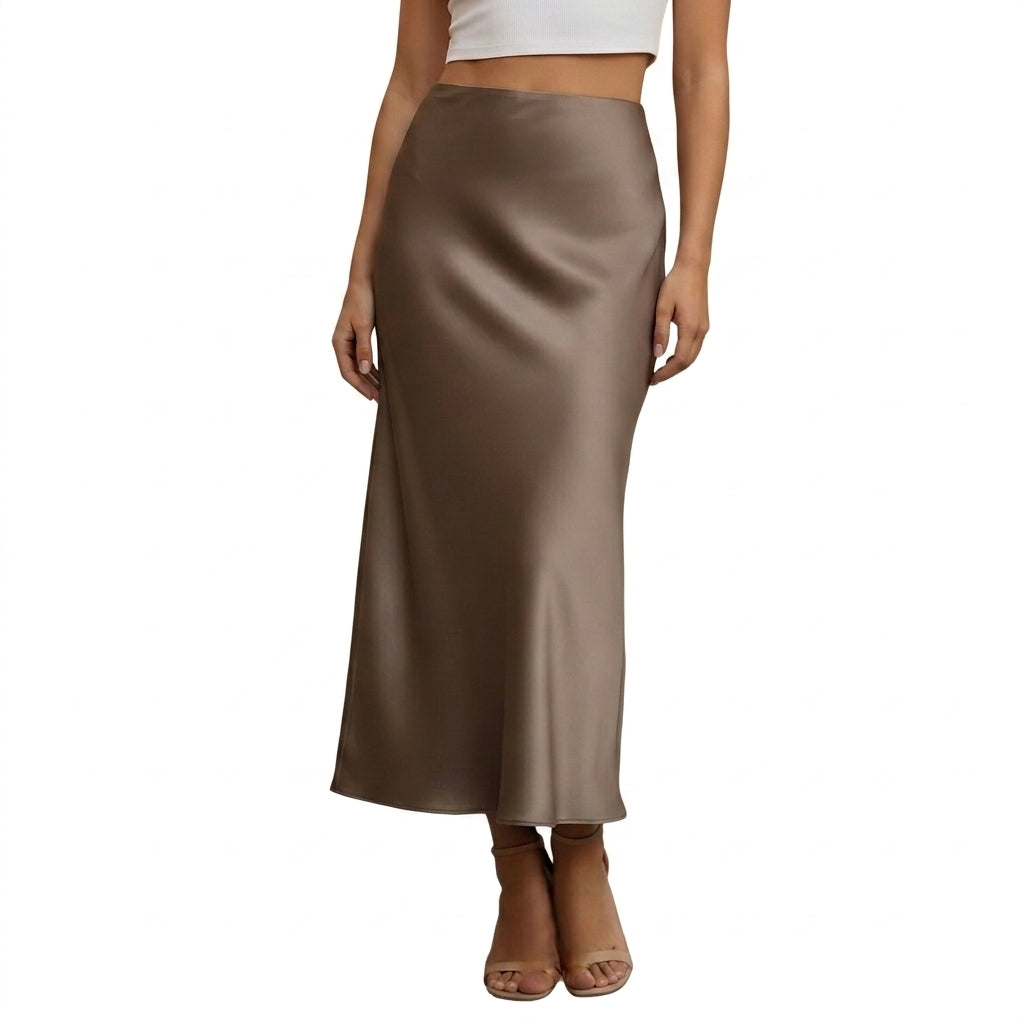 Damska spódnica maxi z wysokim stanem o rozszerzanym dole-Skirt for women-Olave