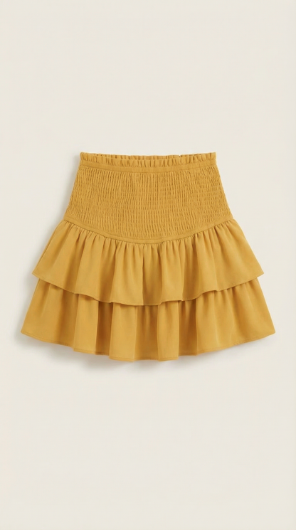 Damska spódnica mini z wysokim stanem i kaskadowymi falbanami-Skirt for women-Olave
