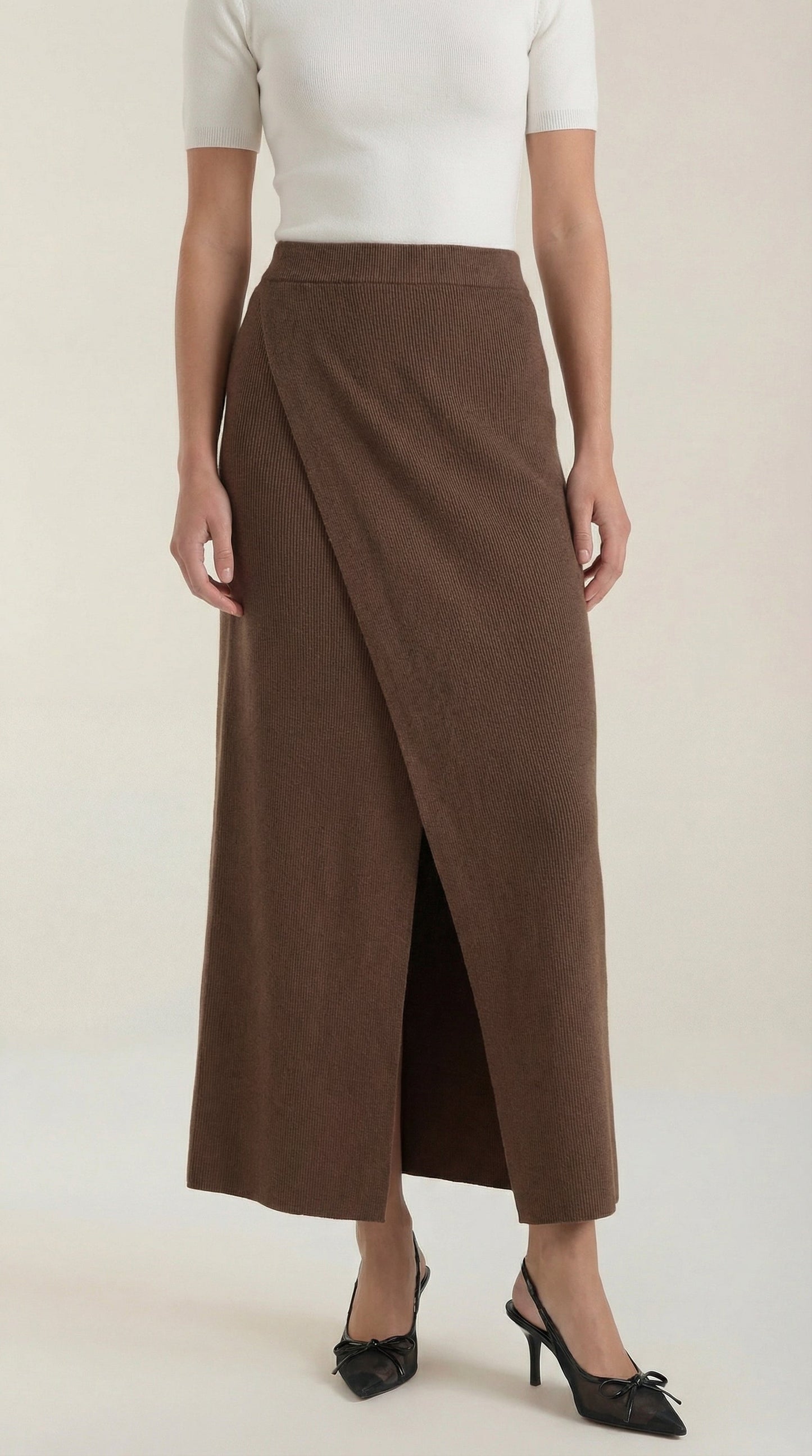 Damska spódnica o kopertowym kroju z rozcięciem i wysokim stanem-Skirt for women-Olave