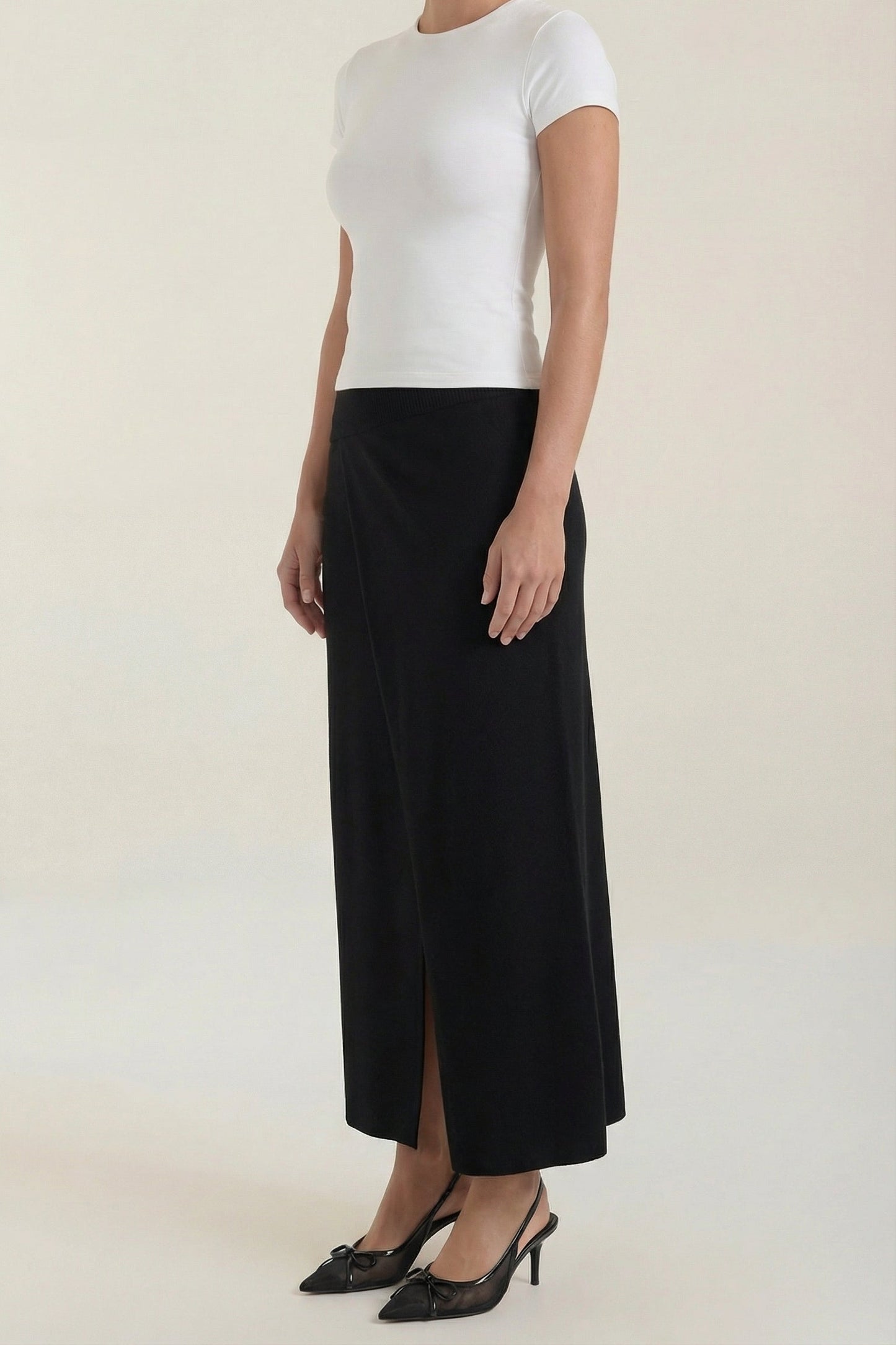 Damska spódnica o kopertowym kroju z rozcięciem i wysokim stanem-Skirt for women-Olave