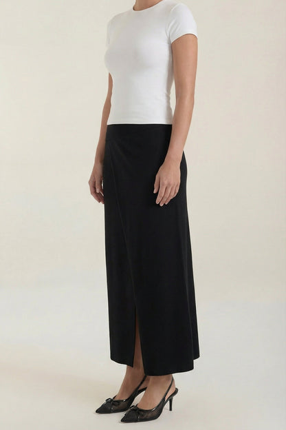 Damska spódnica o kopertowym kroju z rozcięciem i wysokim stanem-Skirt for women-Olave