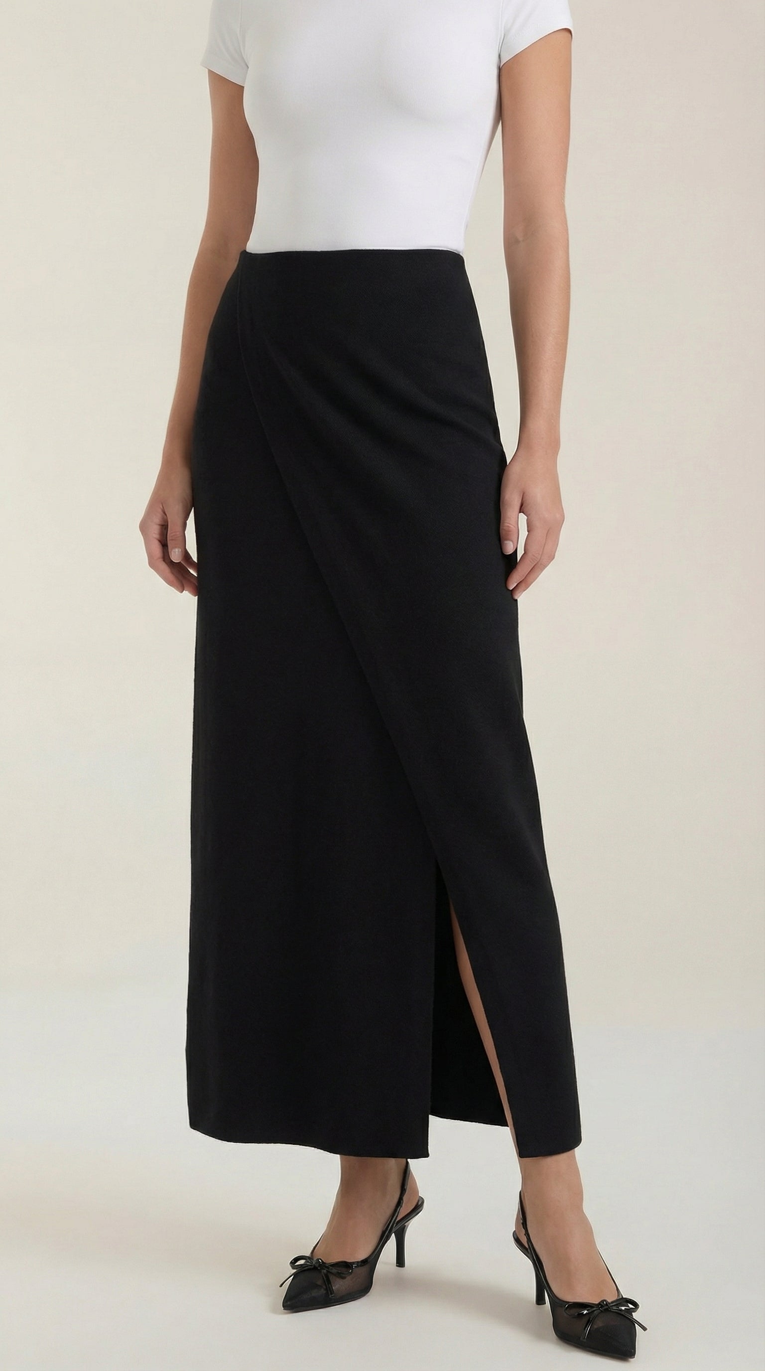 Damska spódnica o kopertowym kroju z rozcięciem i wysokim stanem-Skirt for women-Olave
