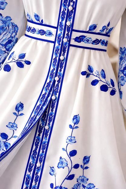 Damska sukienka koszulowa maxi w kwiaty-Maxi Dress-Olave
