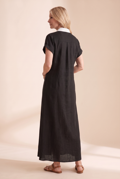 Damska sukienka koszulowa maxi z krótkim rękawem i zapięciem na guziki-Maxi Dress-Olave