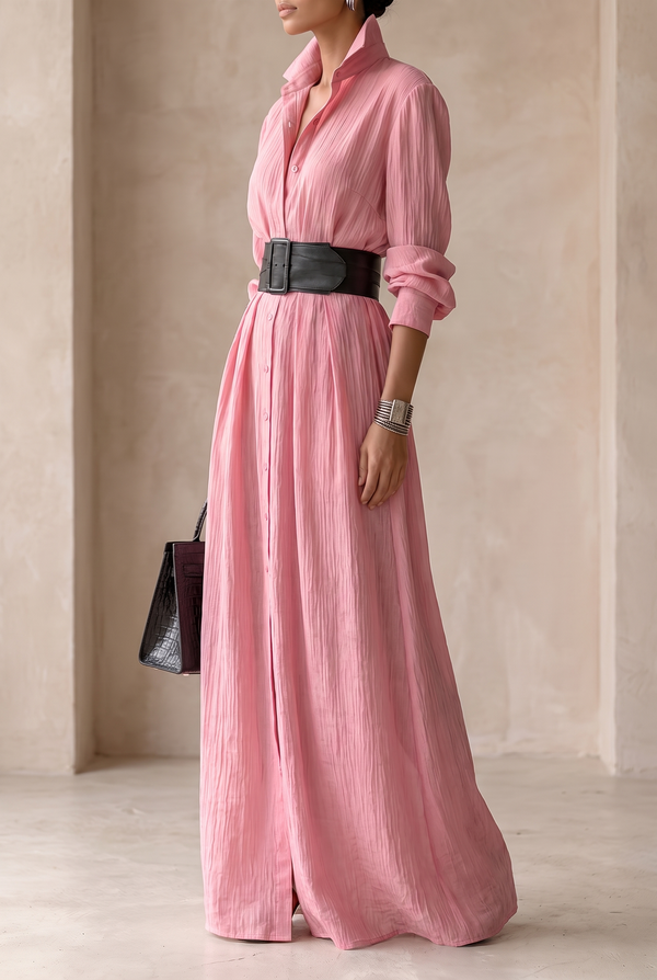 Damska sukienka koszulowa maxi z paskiem-Maxi Dress-Olave