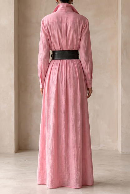 Damska sukienka koszulowa maxi z paskiem-Maxi Dress-Olave