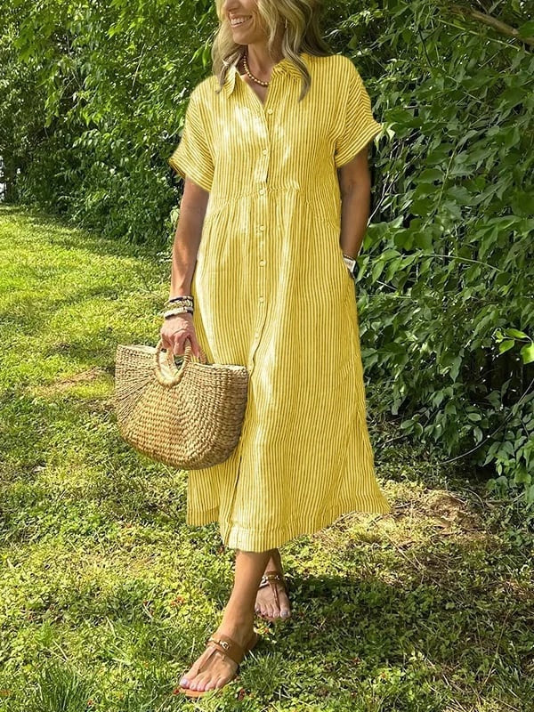 Damska sukienka koszulowa midi w paski-Midi Dress-Olave
