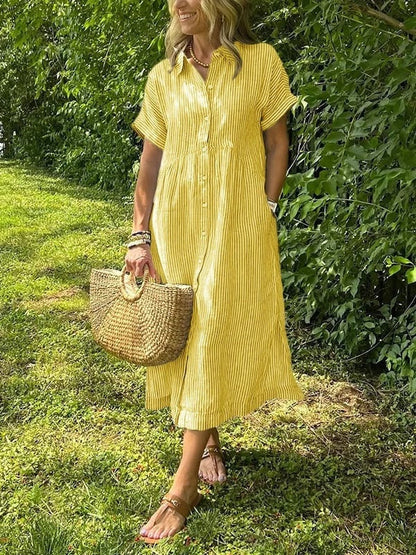 Damska sukienka koszulowa midi w paski-Midi Dress-Olave
