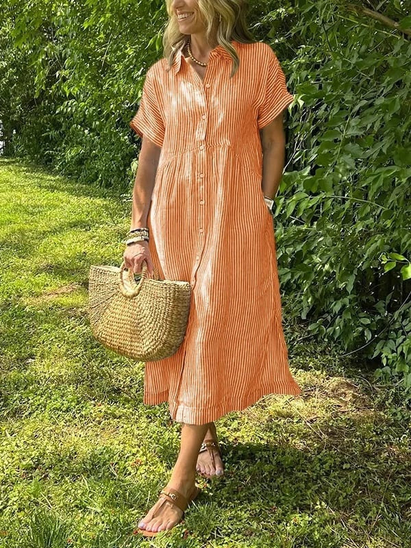 Damska sukienka koszulowa midi w paski-Midi Dress-Olave