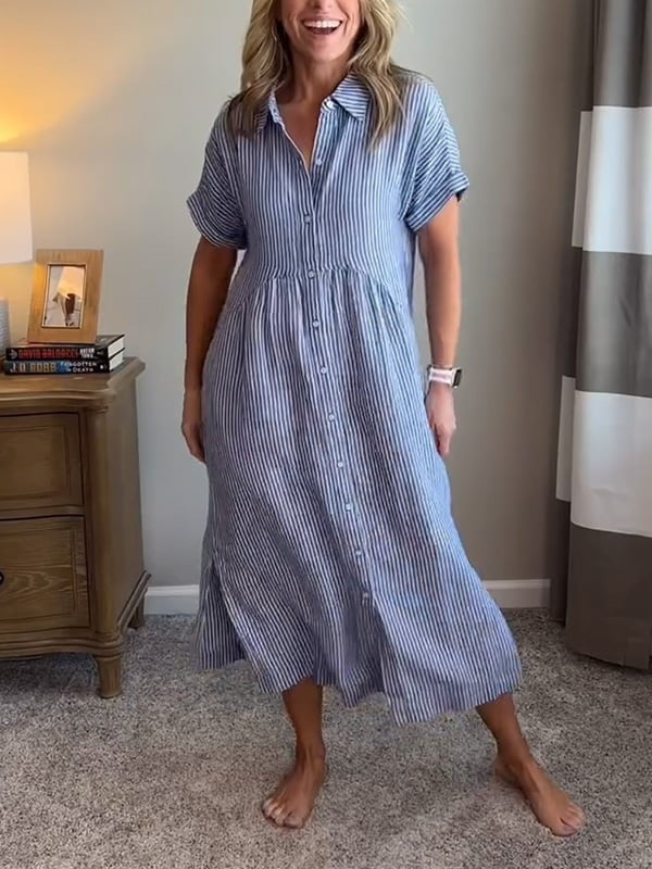Damska sukienka koszulowa midi w paski-Midi Dress-Olave