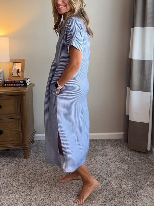 Damska sukienka koszulowa midi w paski-Midi Dress-Olave