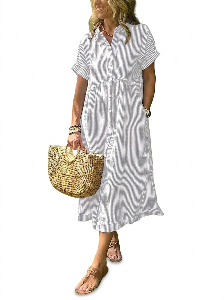 Damska sukienka koszulowa midi w paski-Midi Dress-Olave