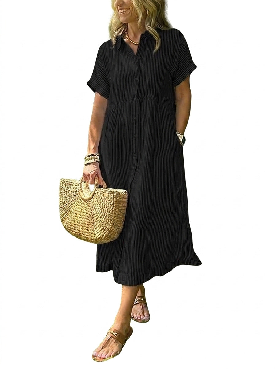 Damska sukienka koszulowa midi w paski-Midi Dress-Olave