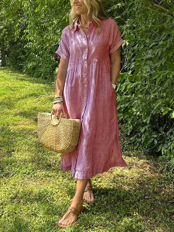 Damska sukienka koszulowa midi w paski-Midi Dress-Olave