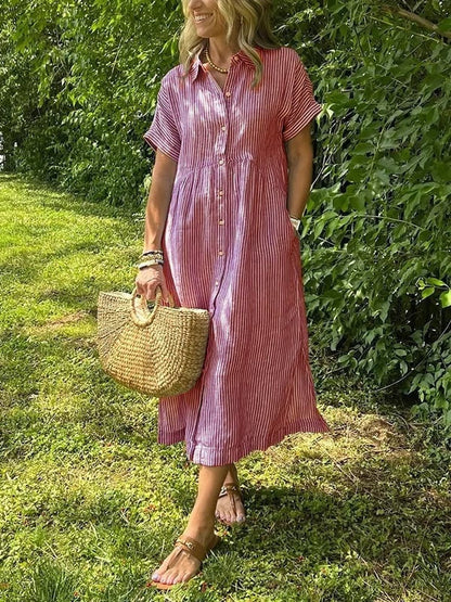 Damska sukienka koszulowa midi w paski-Midi Dress-Olave