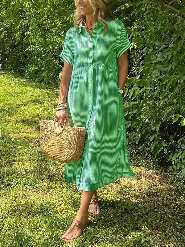 Damska sukienka koszulowa midi w paski-Midi Dress-Olave