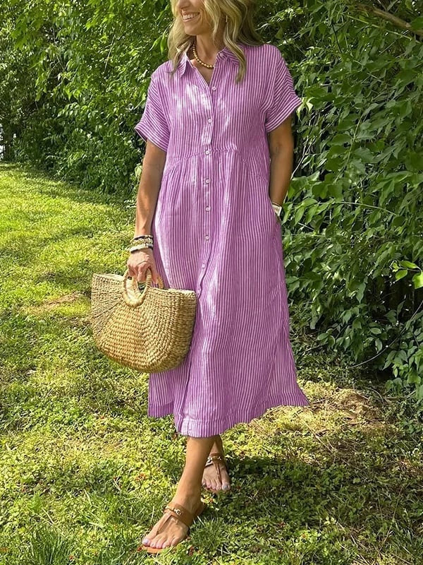 Damska sukienka koszulowa midi w paski-Midi Dress-Olave