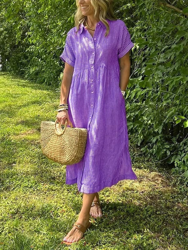 Damska sukienka koszulowa midi w paski-Midi Dress-Olave