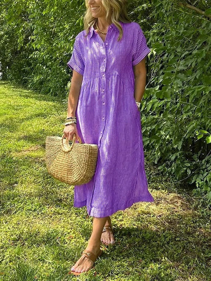Damska sukienka koszulowa midi w paski-Midi Dress-Olave