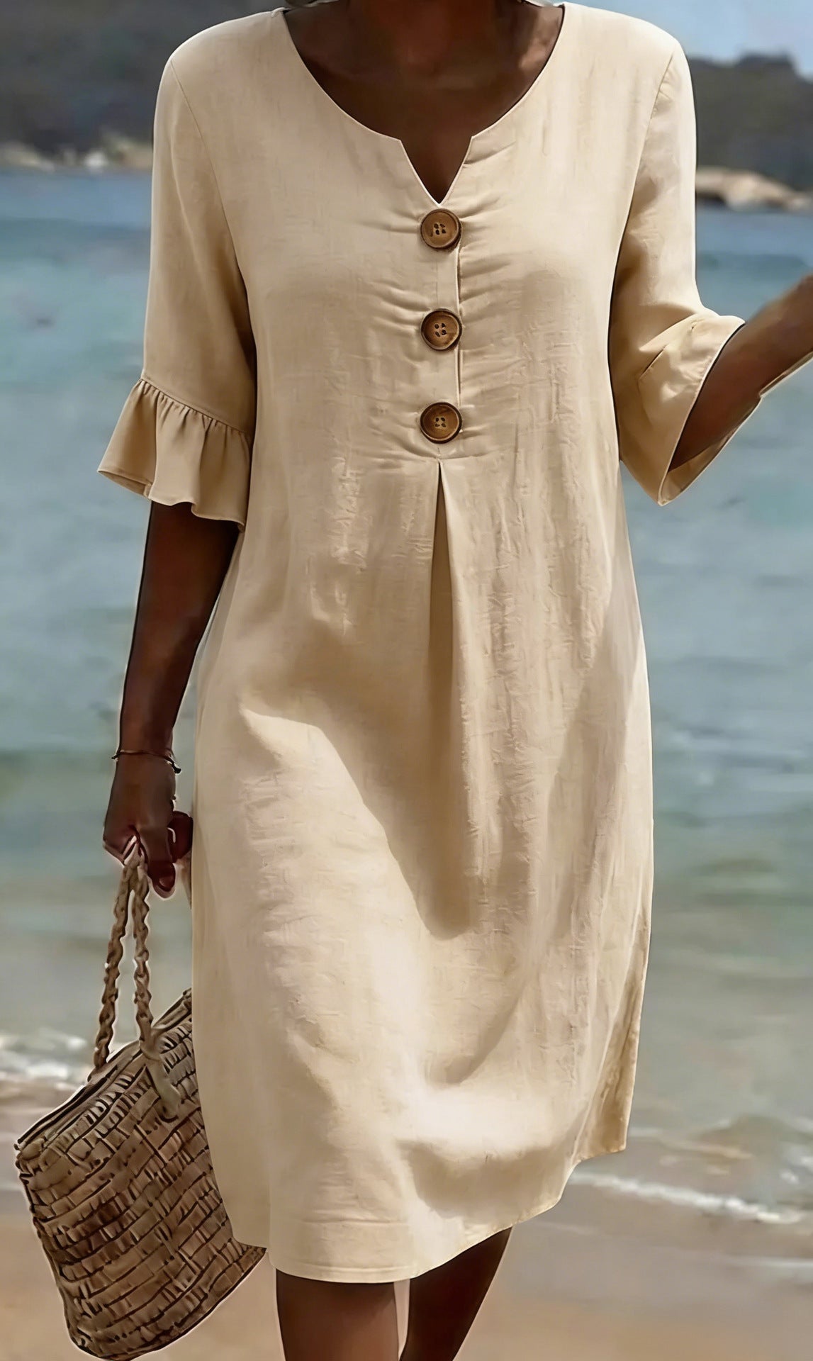 Damska sukienka koszulowa midi z guzikami-Midi Dress-Olave