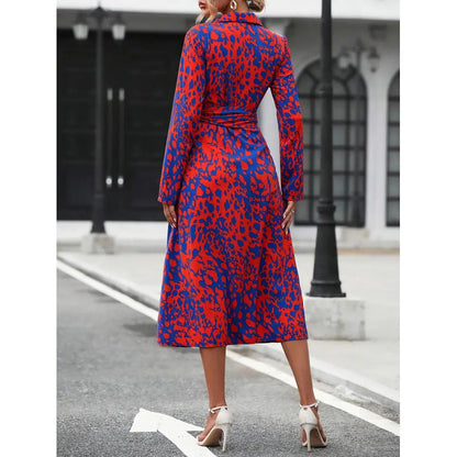 Damska sukienka koszulowa midi z wiązaniem w talii-Maxi Dress-Olave