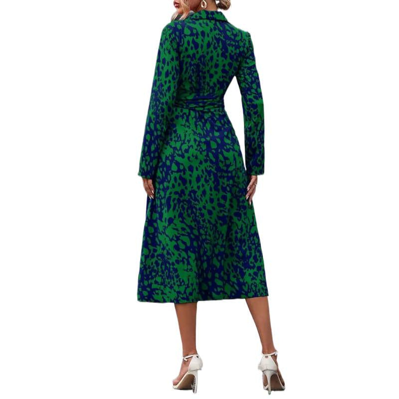 Damska sukienka koszulowa midi z wiązaniem w talii-Maxi Dress-Olave