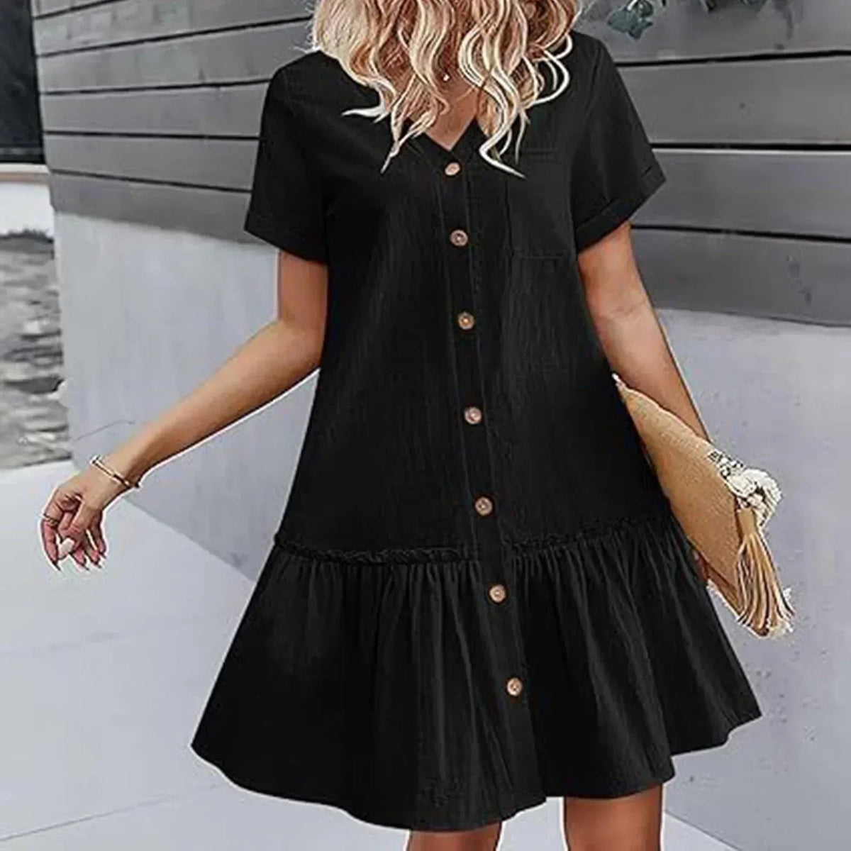 Damska sukienka koszulowa mini zapinana na guziki-Mini Dress-Olave