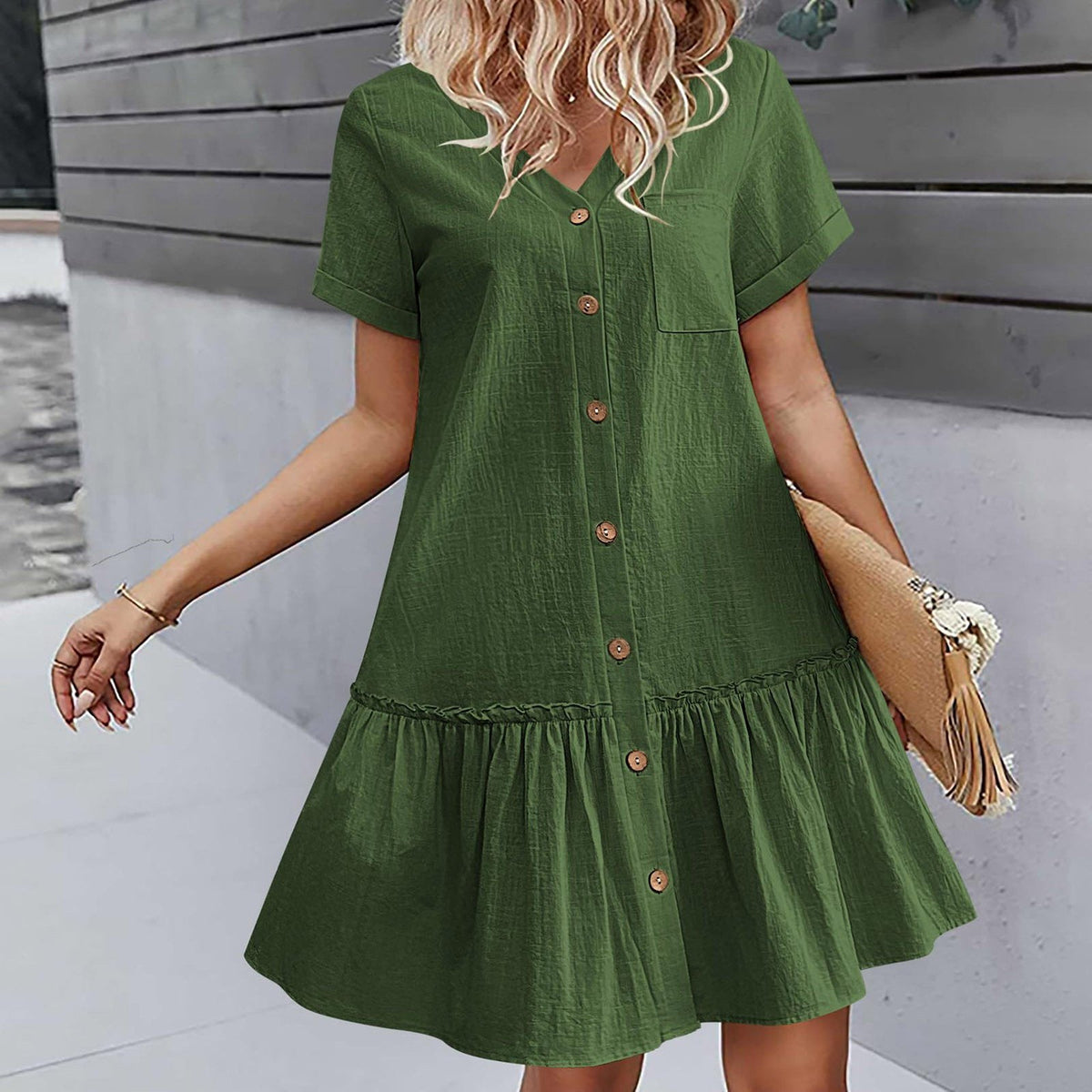 Damska sukienka koszulowa mini zapinana na guziki-Mini Dress-Olave