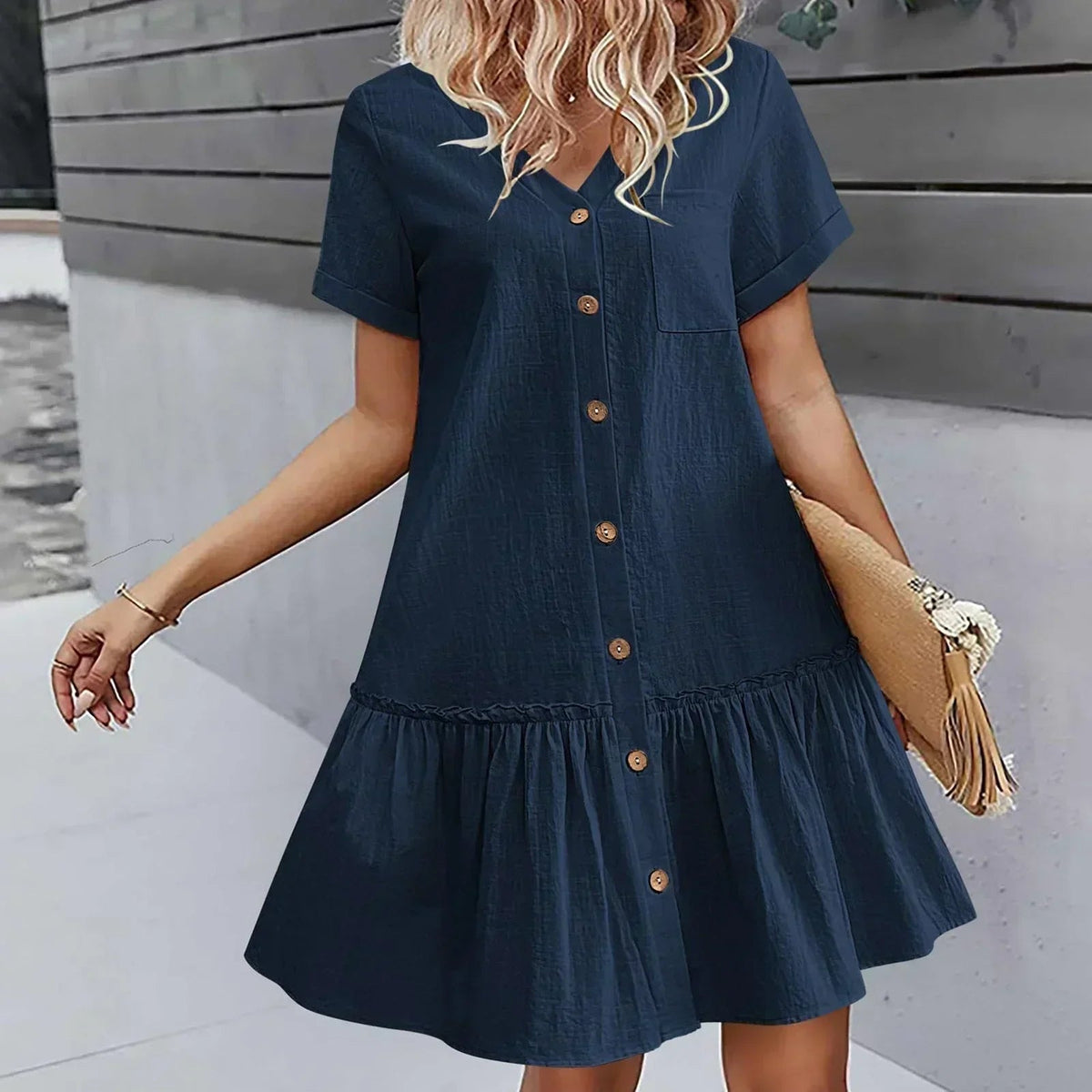 Damska sukienka koszulowa mini zapinana na guziki-Mini Dress-Olave