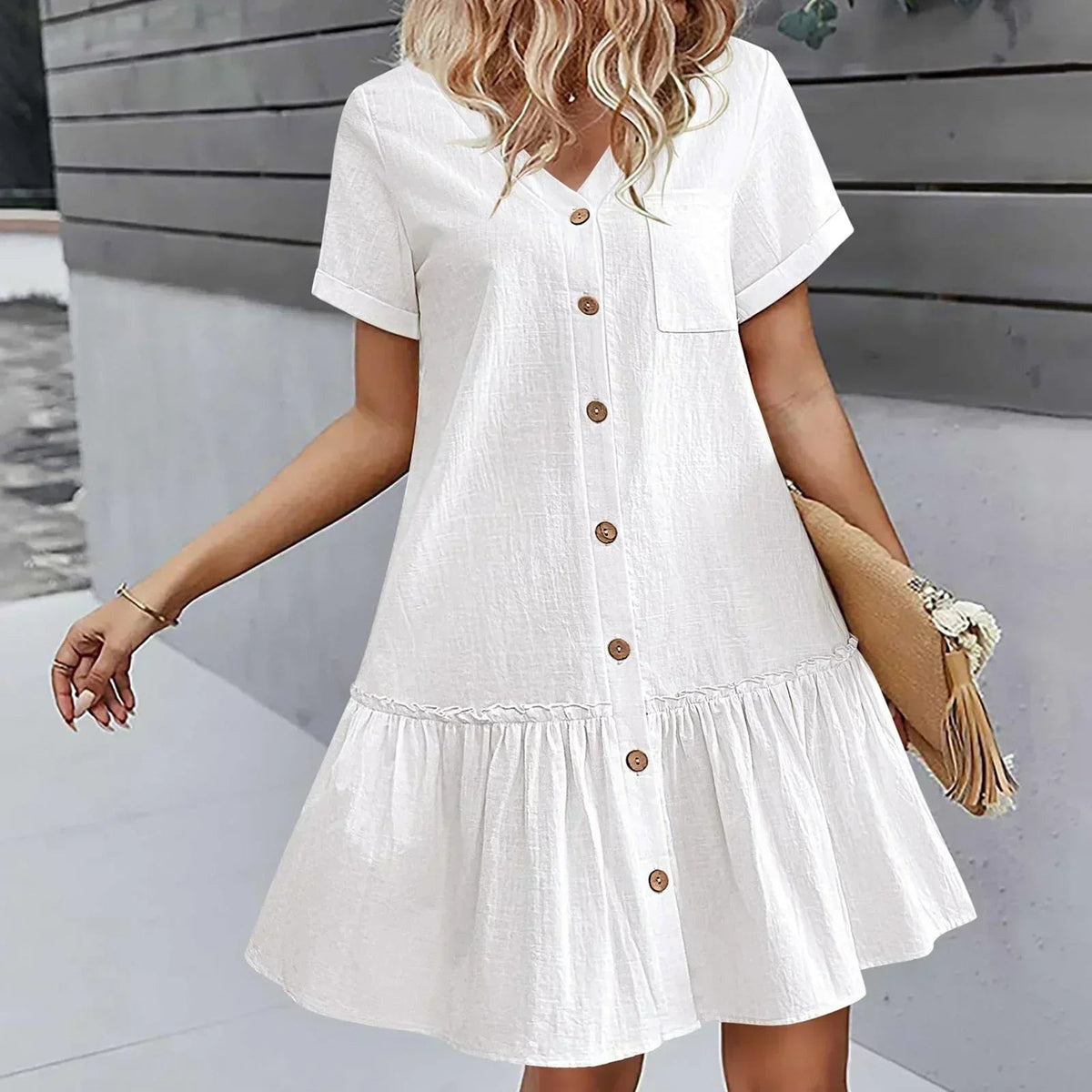 Damska sukienka koszulowa mini zapinana na guziki-Mini Dress-Olave