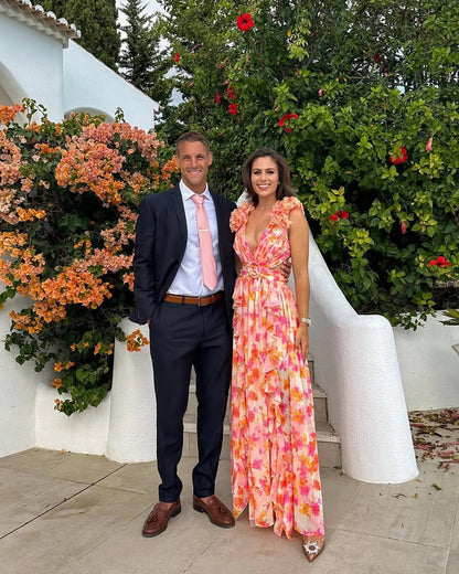 Damska sukienka maxi bez rękawów w kwiatowy wzór-Maxi Dress-Olave
