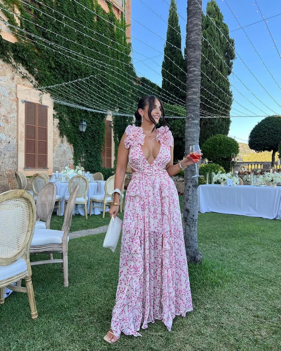Damska sukienka maxi bez rękawów w kwiatowy wzór-Maxi Dress-Olave