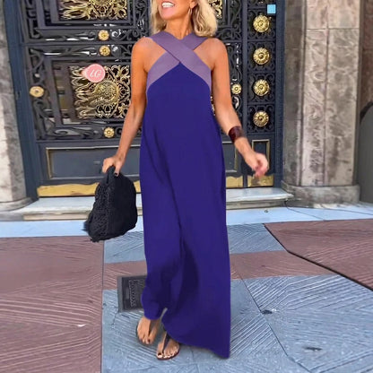 Damska sukienka maxi bez rękawów z dekoltem typu cross-neck-Maxi Dress-Olave