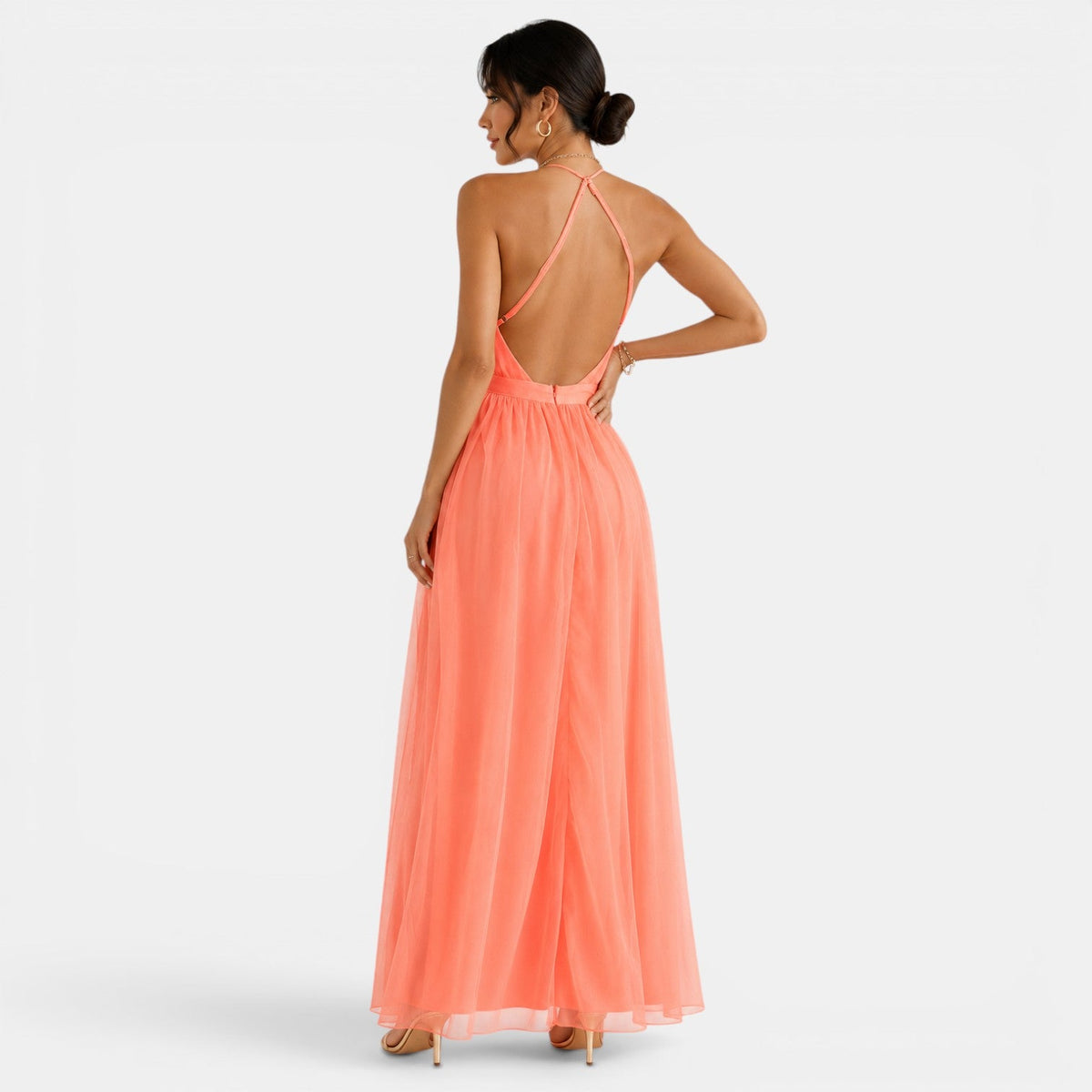 Damska sukienka maxi bez rękawów z dekoltem w serek-Maxi Dress-Olave