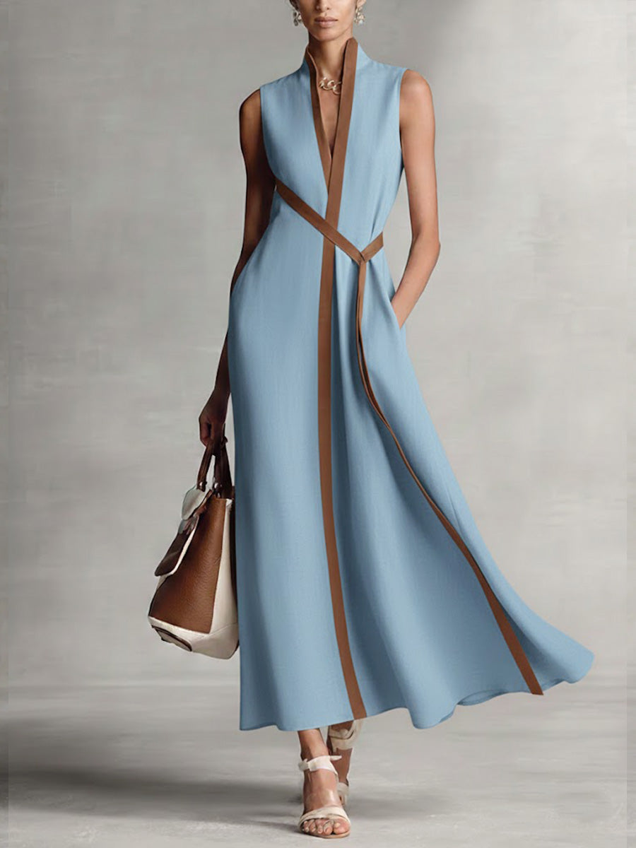 Damska sukienka maxi bez rękawów z paskiem-Maxi Dress-Olave