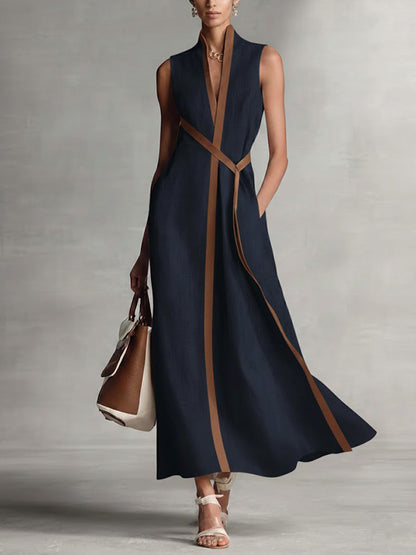 Damska sukienka maxi bez rękawów z paskiem-Maxi Dress-Olave