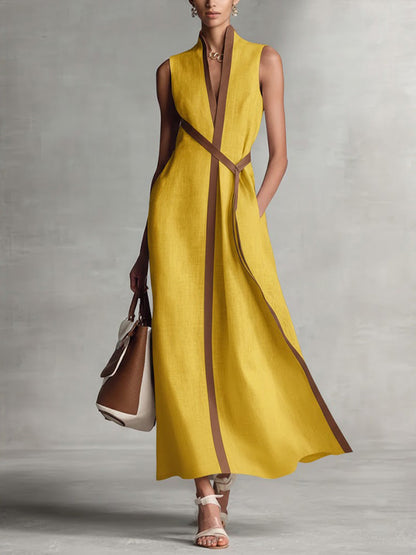 Damska sukienka maxi bez rękawów z paskiem-Maxi Dress-Olave