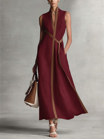 Damska sukienka maxi bez rękawów z paskiem-Maxi Dress-Olave