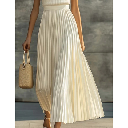 Damska sukienka maxi bez rękawów z plisami-Maxi Dress-Olave