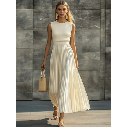 Damska sukienka maxi bez rękawów z plisami-Maxi Dress-Olave